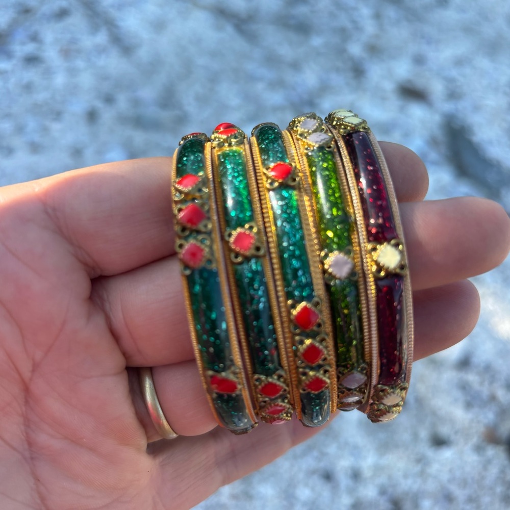SET OF 5 Bright Multicolour Bangles Set Red and Green - Picture 9 of 9